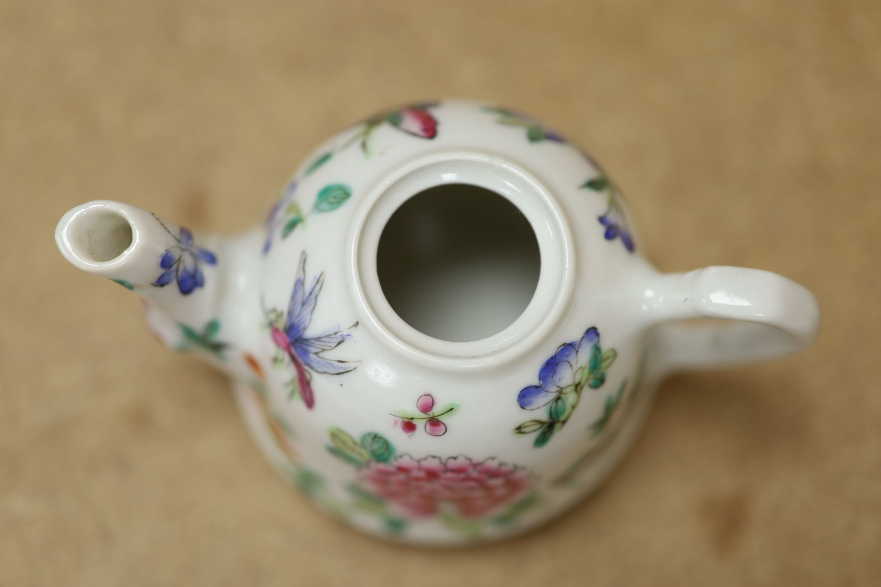 A Chinese Famille Rose miniature tea set with tray, length 18cm